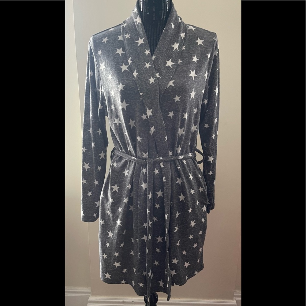 Dearfoams Grey Star Short Robe Size Medium